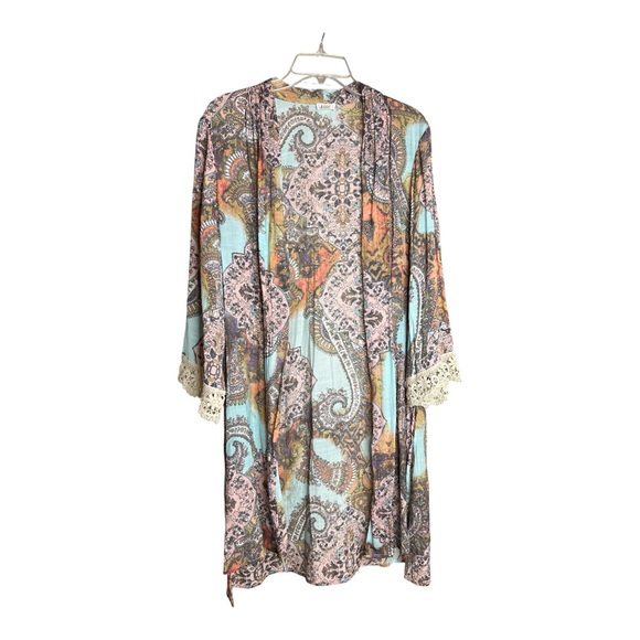 Spense Jackets & Blazers - Spense Women’s Paisley Multicolor Boho Lace Trimmed Sleeves Accents Kimono SZ XL